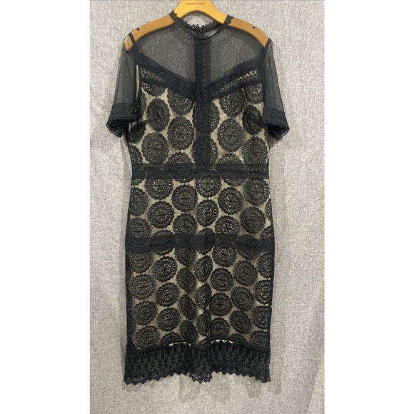 Chelsea28 L Lace Mesh Black Dress Sheer Goth Drama Elegant Boho Sexy Kardashian - Picture 1 of 16